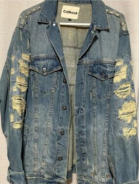 Men's Carmar Blue Distressed Denim Jacket Medium